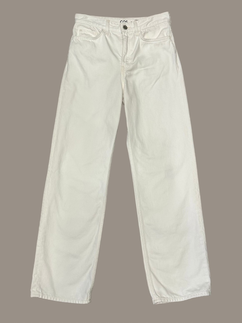 COS Column Straight-Leg Jeans Chalk Off-White High Rise Rigid Denim 27 Cotton - Picture 2 of 10